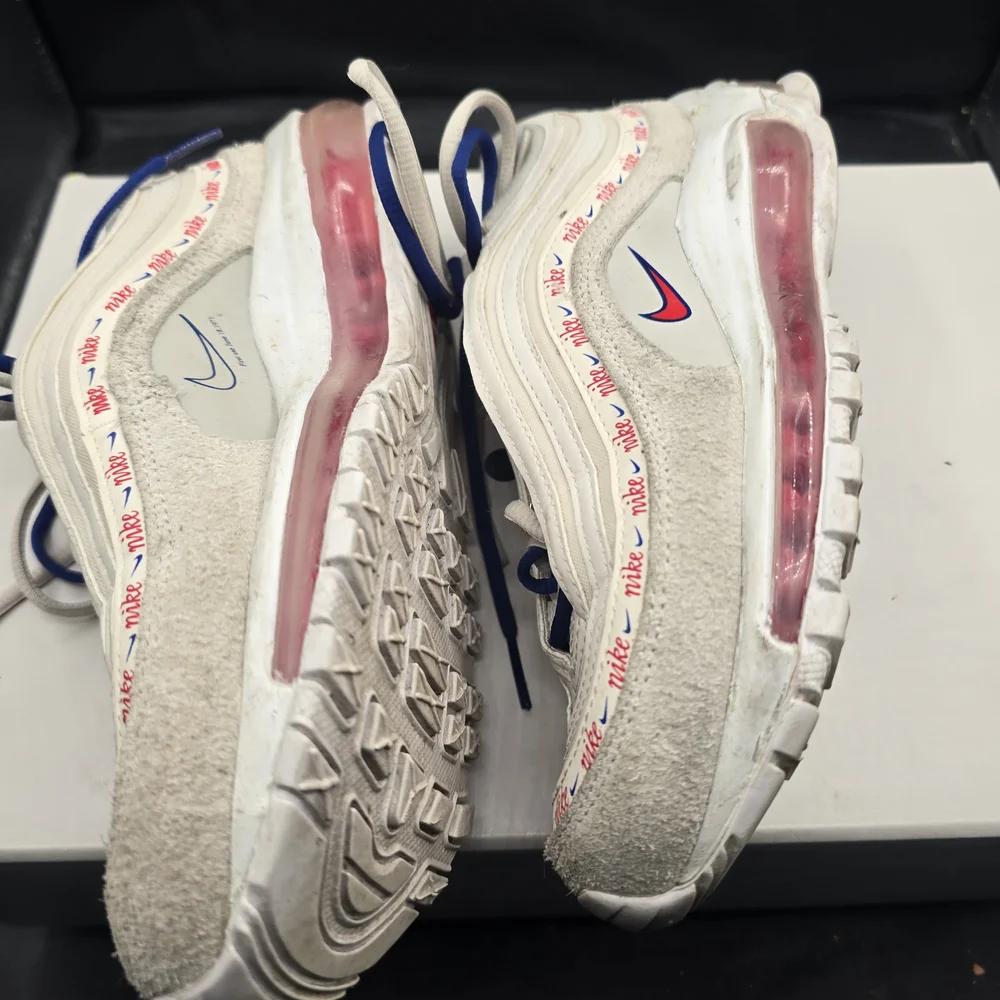 Nike White and Blue Sneakers with Red‎ Accents